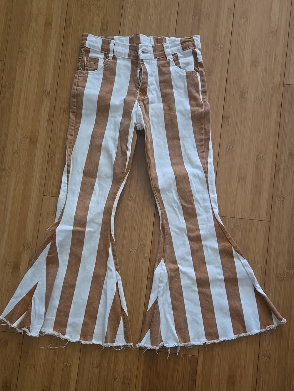 Girls Striped Brown & White Flared Jeans - 8/9